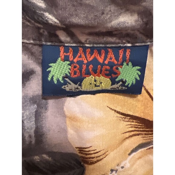 Men's Hawaii Blues Button Front Short Sleeve Hawaiian Style Aloha Shirt Large - Picture 4 of 7